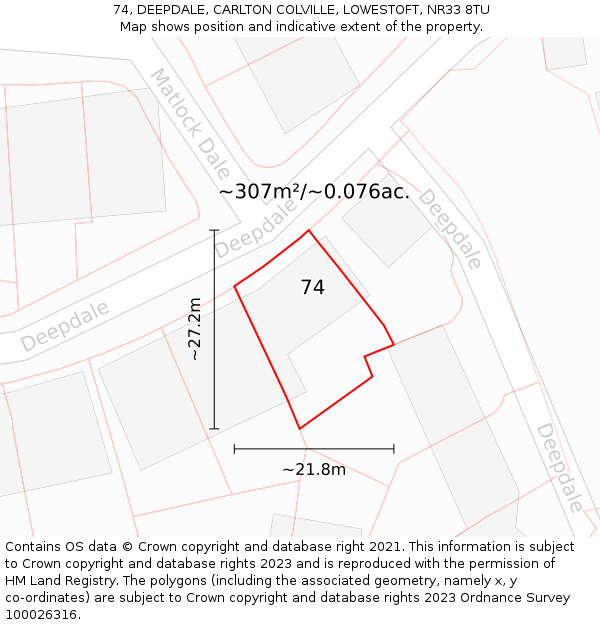74, DEEPDALE, CARLTON COLVILLE, LOWESTOFT, NR33 8TU: Plot and title map