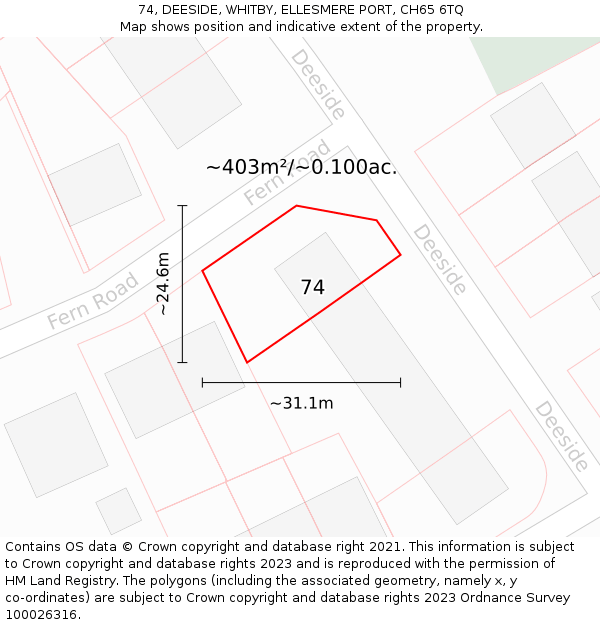 74, DEESIDE, WHITBY, ELLESMERE PORT, CH65 6TQ: Plot and title map