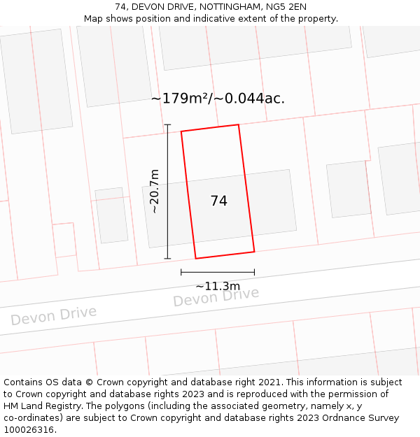 74, DEVON DRIVE, NOTTINGHAM, NG5 2EN: Plot and title map