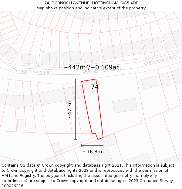 74, DORNOCH AVENUE, NOTTINGHAM, NG5 4DP: Plot and title map