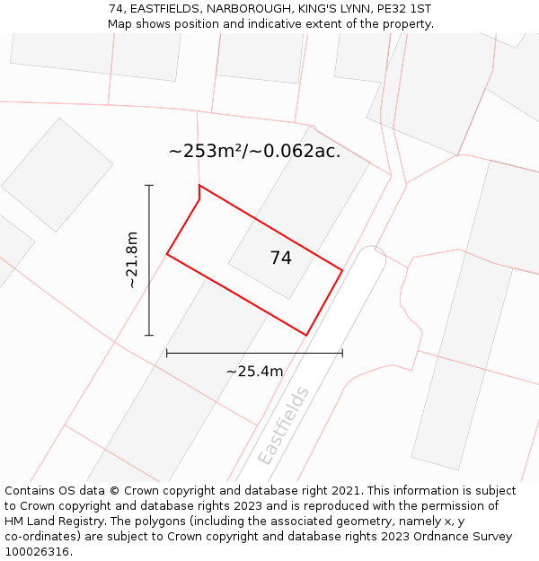 74, EASTFIELDS, NARBOROUGH, KING'S LYNN, PE32 1ST: Plot and title map