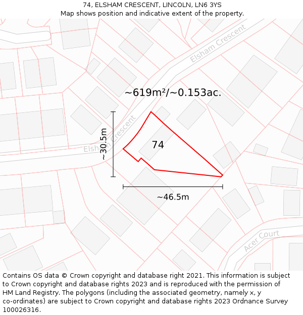 74, ELSHAM CRESCENT, LINCOLN, LN6 3YS: Plot and title map