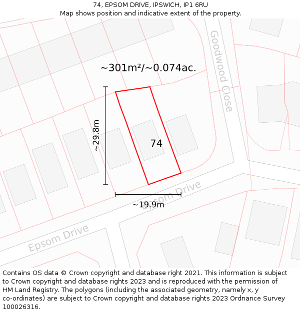 74, EPSOM DRIVE, IPSWICH, IP1 6RU: Plot and title map
