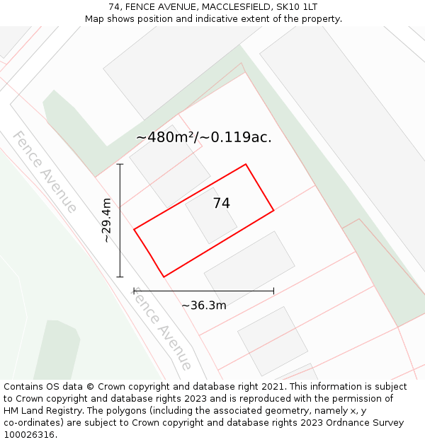 74, FENCE AVENUE, MACCLESFIELD, SK10 1LT: Plot and title map