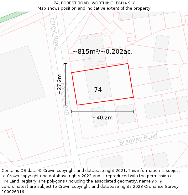 74, FOREST ROAD, WORTHING, BN14 9LY: Plot and title map