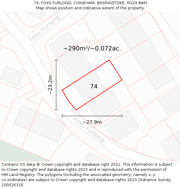 74, FOXS FURLONG, CHINEHAM, BASINGSTOKE, RG24 8WN: Plot and title map
