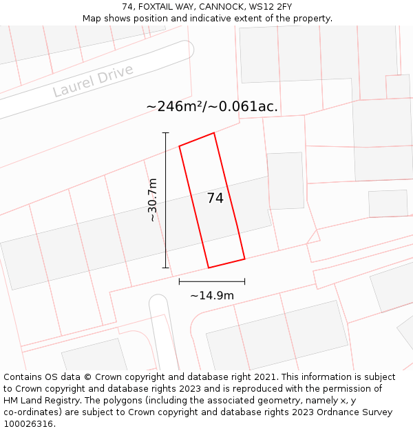 74, FOXTAIL WAY, CANNOCK, WS12 2FY: Plot and title map