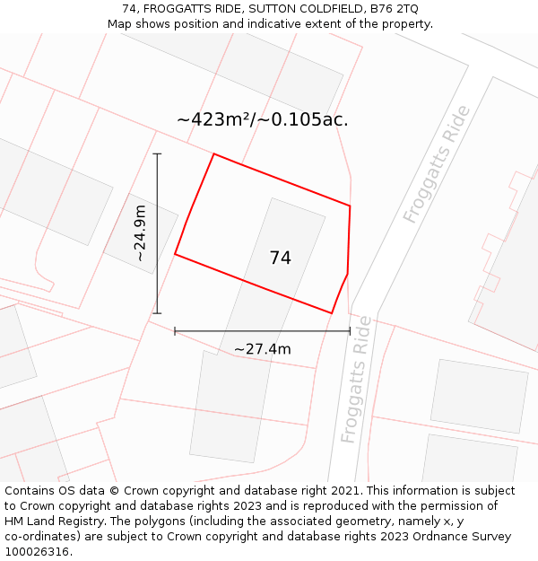 74, FROGGATTS RIDE, SUTTON COLDFIELD, B76 2TQ: Plot and title map