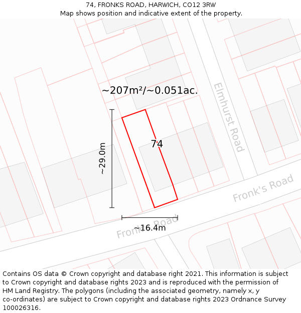74, FRONKS ROAD, HARWICH, CO12 3RW: Plot and title map
