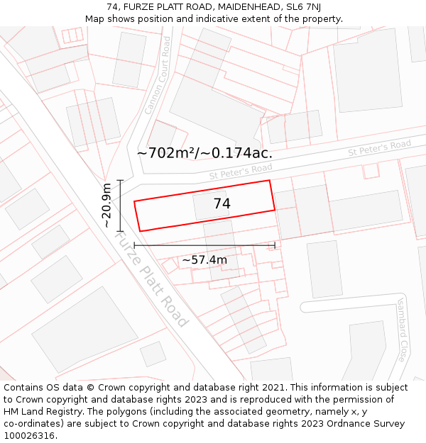 74, FURZE PLATT ROAD, MAIDENHEAD, SL6 7NJ: Plot and title map