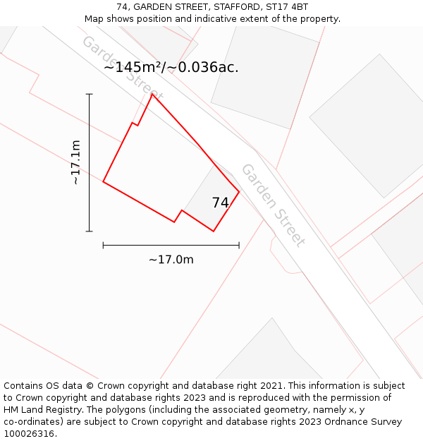 74, GARDEN STREET, STAFFORD, ST17 4BT: Plot and title map