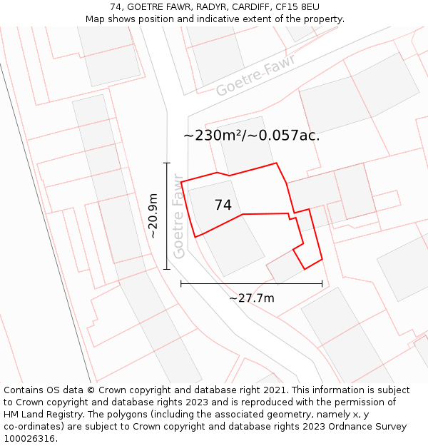 74, GOETRE FAWR, RADYR, CARDIFF, CF15 8EU: Plot and title map