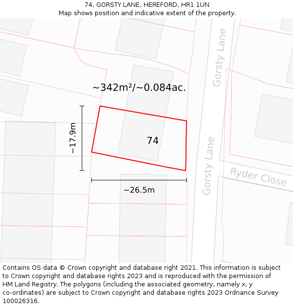 74, GORSTY LANE, HEREFORD, HR1 1UN: Plot and title map