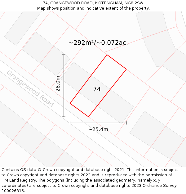 74, GRANGEWOOD ROAD, NOTTINGHAM, NG8 2SW: Plot and title map