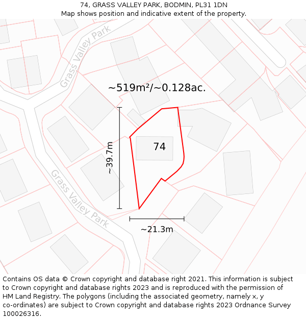 74, GRASS VALLEY PARK, BODMIN, PL31 1DN: Plot and title map