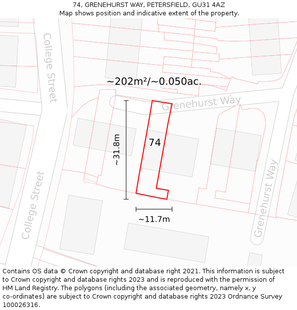 74, GRENEHURST WAY, PETERSFIELD, GU31 4AZ: Plot and title map