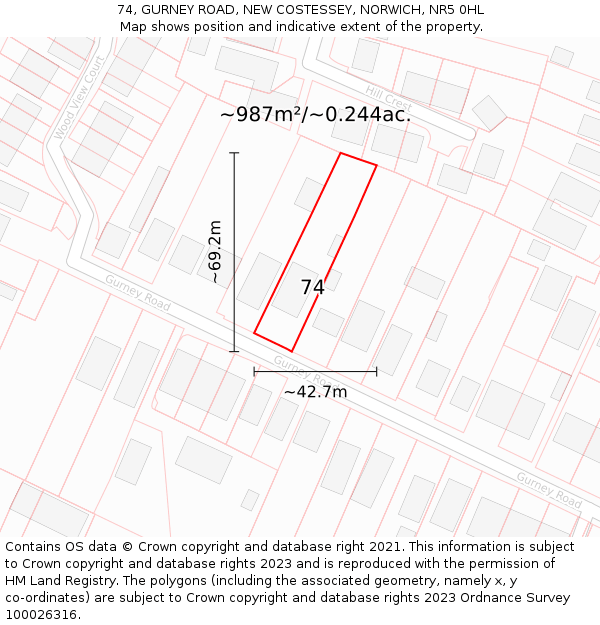 74, GURNEY ROAD, NEW COSTESSEY, NORWICH, NR5 0HL: Plot and title map