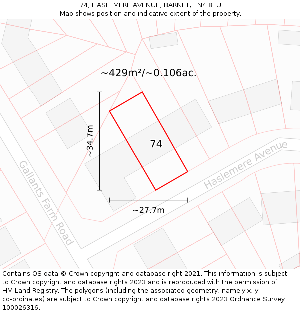 74, HASLEMERE AVENUE, BARNET, EN4 8EU: Plot and title map
