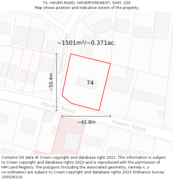 74, HAVEN ROAD, HAVERFORDWEST, SA61 1DX: Plot and title map