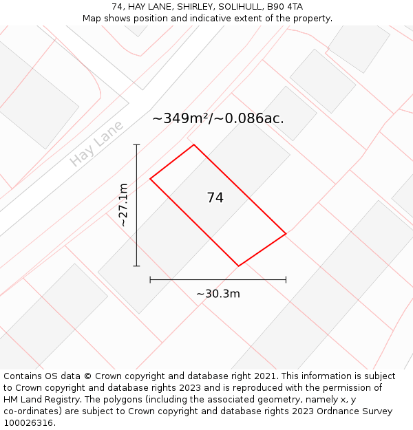 74, HAY LANE, SHIRLEY, SOLIHULL, B90 4TA: Plot and title map