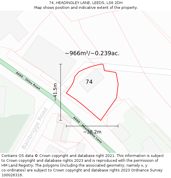 74, HEADINGLEY LANE, LEEDS, LS6 2DH: Plot and title map