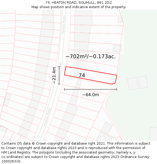 74, HEATON ROAD, SOLIHULL, B91 2DZ: Plot and title map