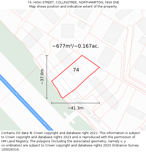 74, HIGH STREET, COLLINGTREE, NORTHAMPTON, NN4 0NE: Plot and title map