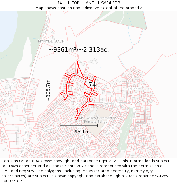 74, HILLTOP, LLANELLI, SA14 8DB: Plot and title map
