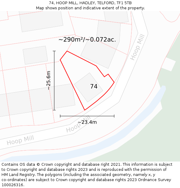 74, HOOP MILL, HADLEY, TELFORD, TF1 5TB: Plot and title map