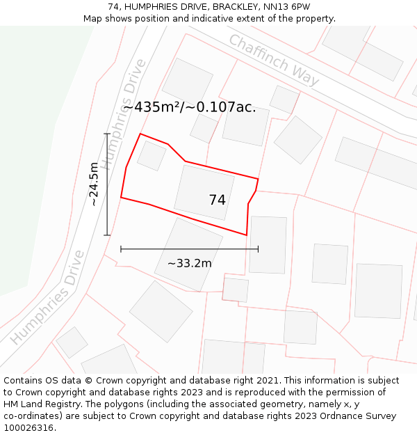 74, HUMPHRIES DRIVE, BRACKLEY, NN13 6PW: Plot and title map