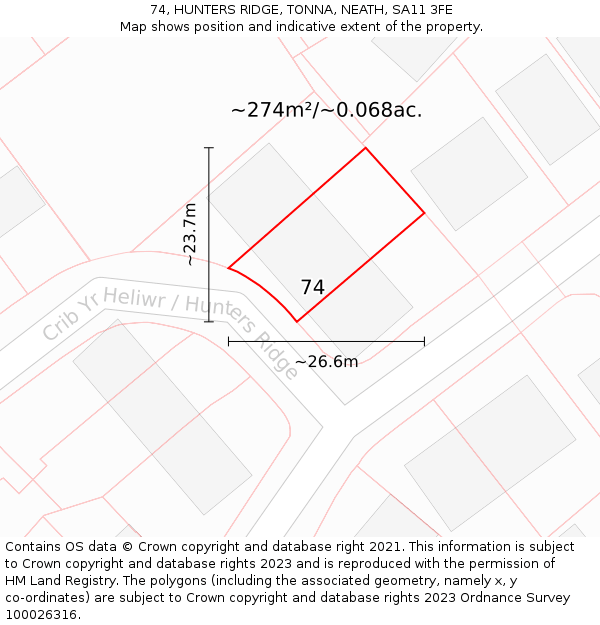 74, HUNTERS RIDGE, TONNA, NEATH, SA11 3FE: Plot and title map