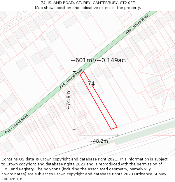 74, ISLAND ROAD, STURRY, CANTERBURY, CT2 0EE: Plot and title map