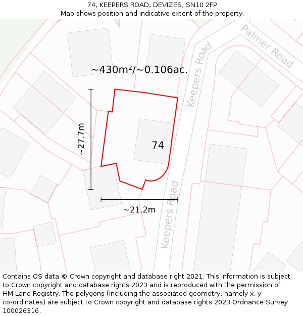 74, KEEPERS ROAD, DEVIZES, SN10 2FP: Plot and title map
