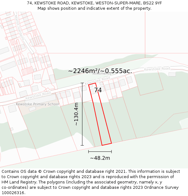 74, KEWSTOKE ROAD, KEWSTOKE, WESTON-SUPER-MARE, BS22 9YF: Plot and title map