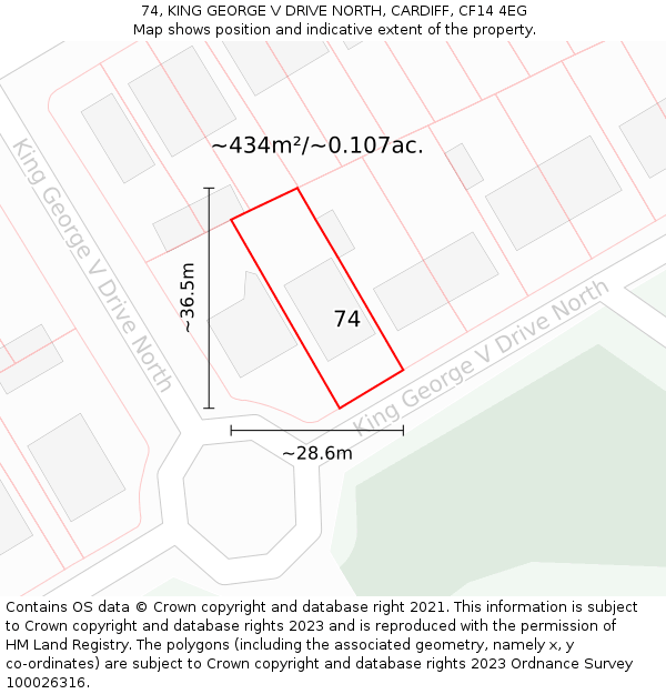 74, KING GEORGE V DRIVE NORTH, CARDIFF, CF14 4EG: Plot and title map
