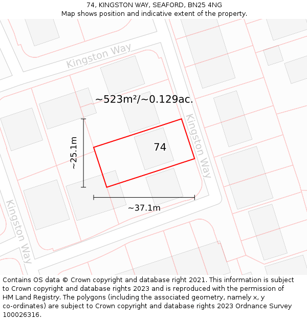 74, KINGSTON WAY, SEAFORD, BN25 4NG: Plot and title map