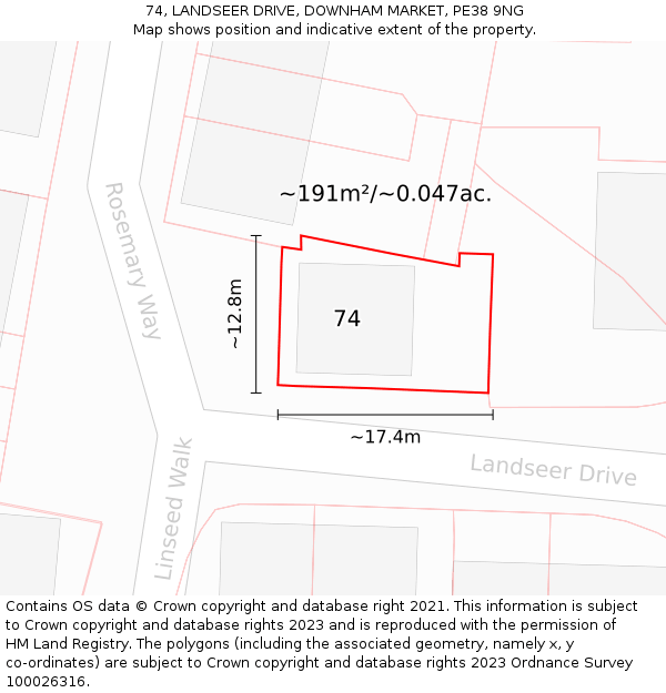 74, LANDSEER DRIVE, DOWNHAM MARKET, PE38 9NG: Plot and title map