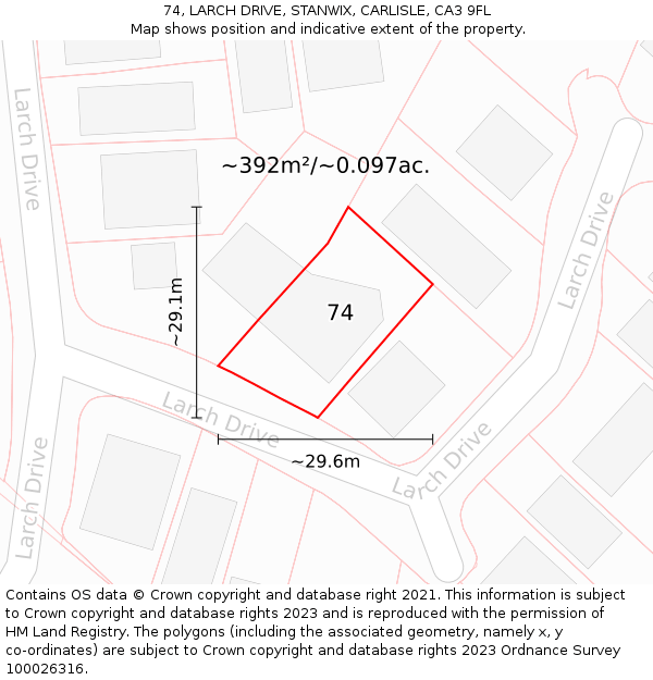 74, LARCH DRIVE, STANWIX, CARLISLE, CA3 9FL: Plot and title map