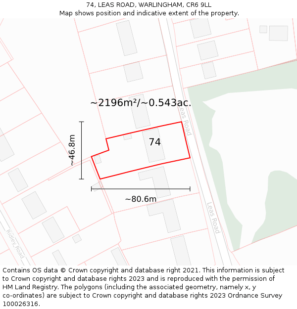 74, LEAS ROAD, WARLINGHAM, CR6 9LL: Plot and title map
