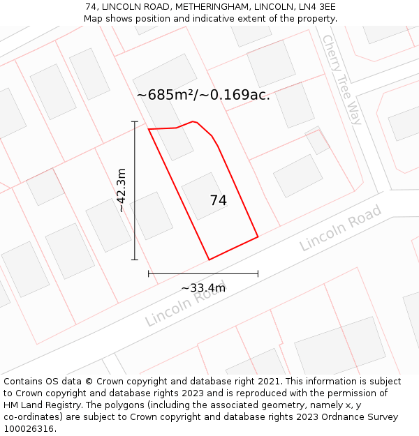 74, LINCOLN ROAD, METHERINGHAM, LINCOLN, LN4 3EE: Plot and title map