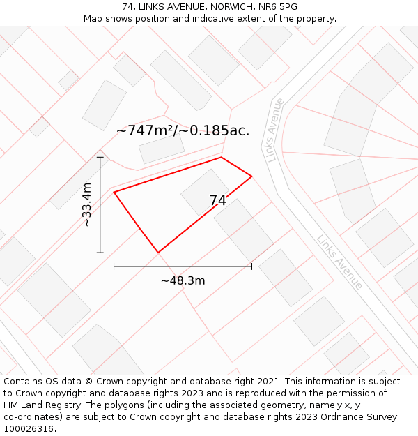 74, LINKS AVENUE, NORWICH, NR6 5PG: Plot and title map