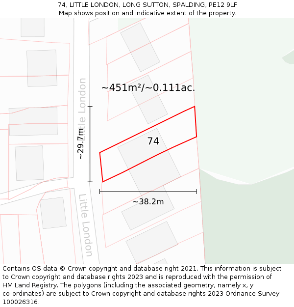 74, LITTLE LONDON, LONG SUTTON, SPALDING, PE12 9LF: Plot and title map