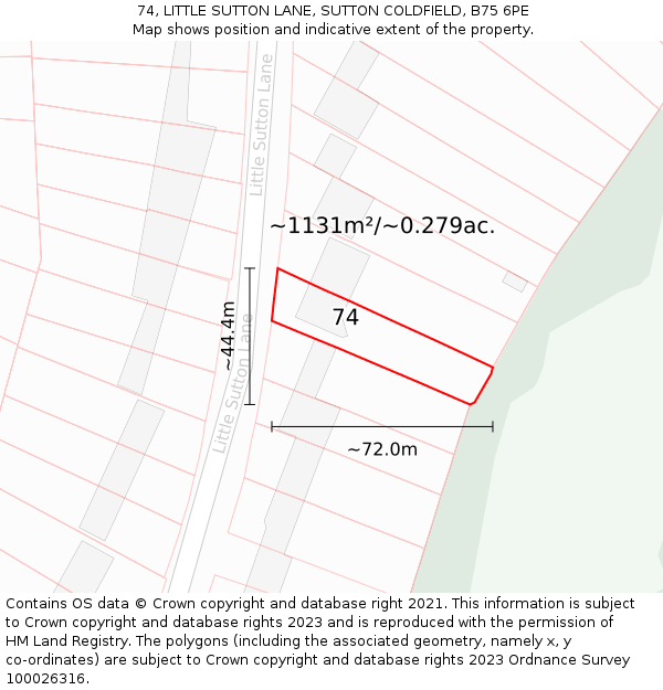 74, LITTLE SUTTON LANE, SUTTON COLDFIELD, B75 6PE: Plot and title map