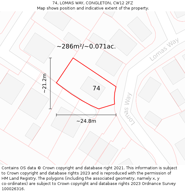74, LOMAS WAY, CONGLETON, CW12 2FZ: Plot and title map