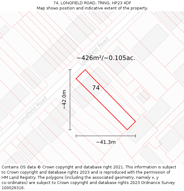 74, LONGFIELD ROAD, TRING, HP23 4DF: Plot and title map