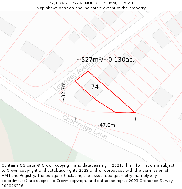 74, LOWNDES AVENUE, CHESHAM, HP5 2HJ: Plot and title map
