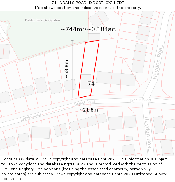 74, LYDALLS ROAD, DIDCOT, OX11 7DT: Plot and title map