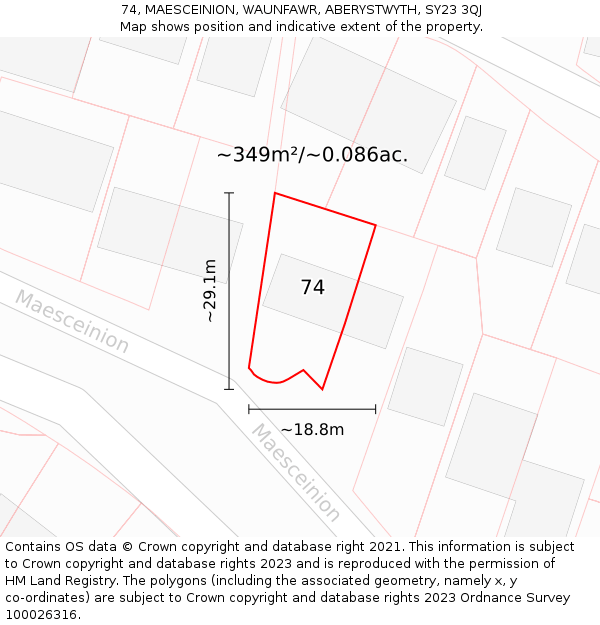 74, MAESCEINION, WAUNFAWR, ABERYSTWYTH, SY23 3QJ: Plot and title map