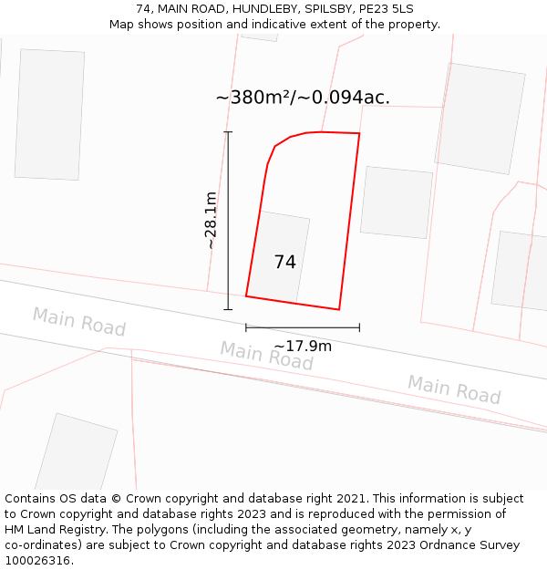 74, MAIN ROAD, HUNDLEBY, SPILSBY, PE23 5LS: Plot and title map