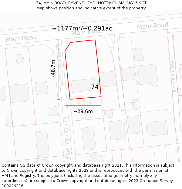 74, MAIN ROAD, RAVENSHEAD, NOTTINGHAM, NG15 9GT: Plot and title map